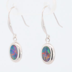 White Gold Blue Green Orange Yellow Red Doublet Opal Earrings