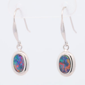 White Gold Blue Green Orange Yellow Red Doublet Opal Earrings