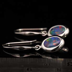 White Gold Blue Green Orange Yellow Red Doublet Opal Earrings