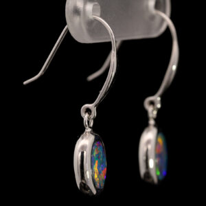 White Gold Blue Green Orange Yellow Red Doublet Opal Earrings