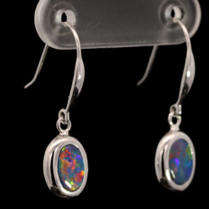 White Gold Blue Green Orange Yellow Red Doublet Opal Earrings