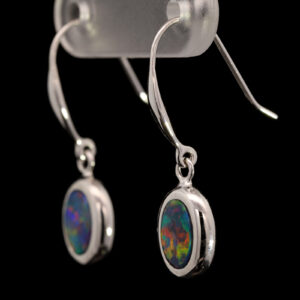 White Gold Blue Green Orange Yellow Red Doublet Opal Earrings