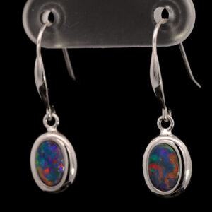 White Gold Blue Green Orange Yellow Red Doublet Opal Earrings