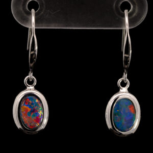 White Gold Blue Green Orange Yellow Red Doublet Opal Earrings