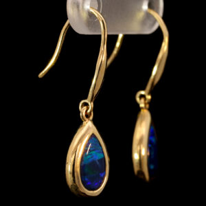 Yellow Gold Blue Green Purple Australian Doublet Opal Earrings