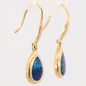 Yellow Gold Blue Green Purple Australian Doublet Opal Earrings