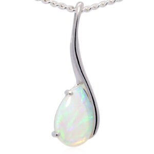 White Gold Blue Green Australian Solid Crystal Opal Pendant Necklace