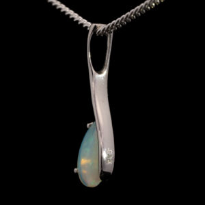 White Gold Blue Green Australian Solid Crystal Opal Pendant Necklace