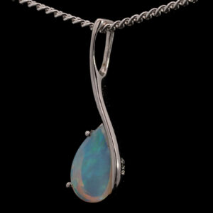 White Gold Blue Green Australian Solid Crystal Opal Pendant Necklace