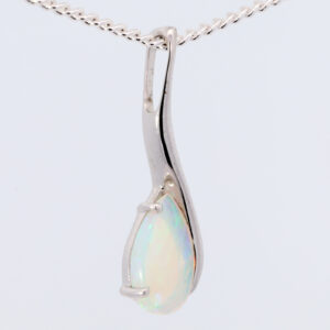 White Gold Blue Green Australian Solid Crystal Opal Pendant Necklace