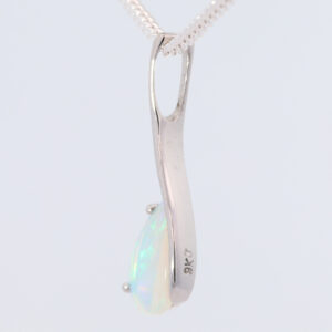 White Gold Blue Green Australian Solid Crystal Opal Pendant Necklace