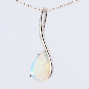 White Gold Blue Green Australian Solid Crystal Opal Pendant Necklace