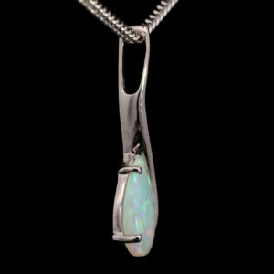 White Gold Blue Green Australian Solid Crystal Opal Pendant Necklace