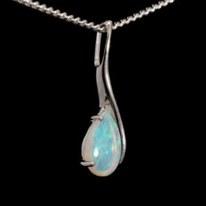 White Gold Blue Green Australian Solid Crystal Opal Pendant Necklace