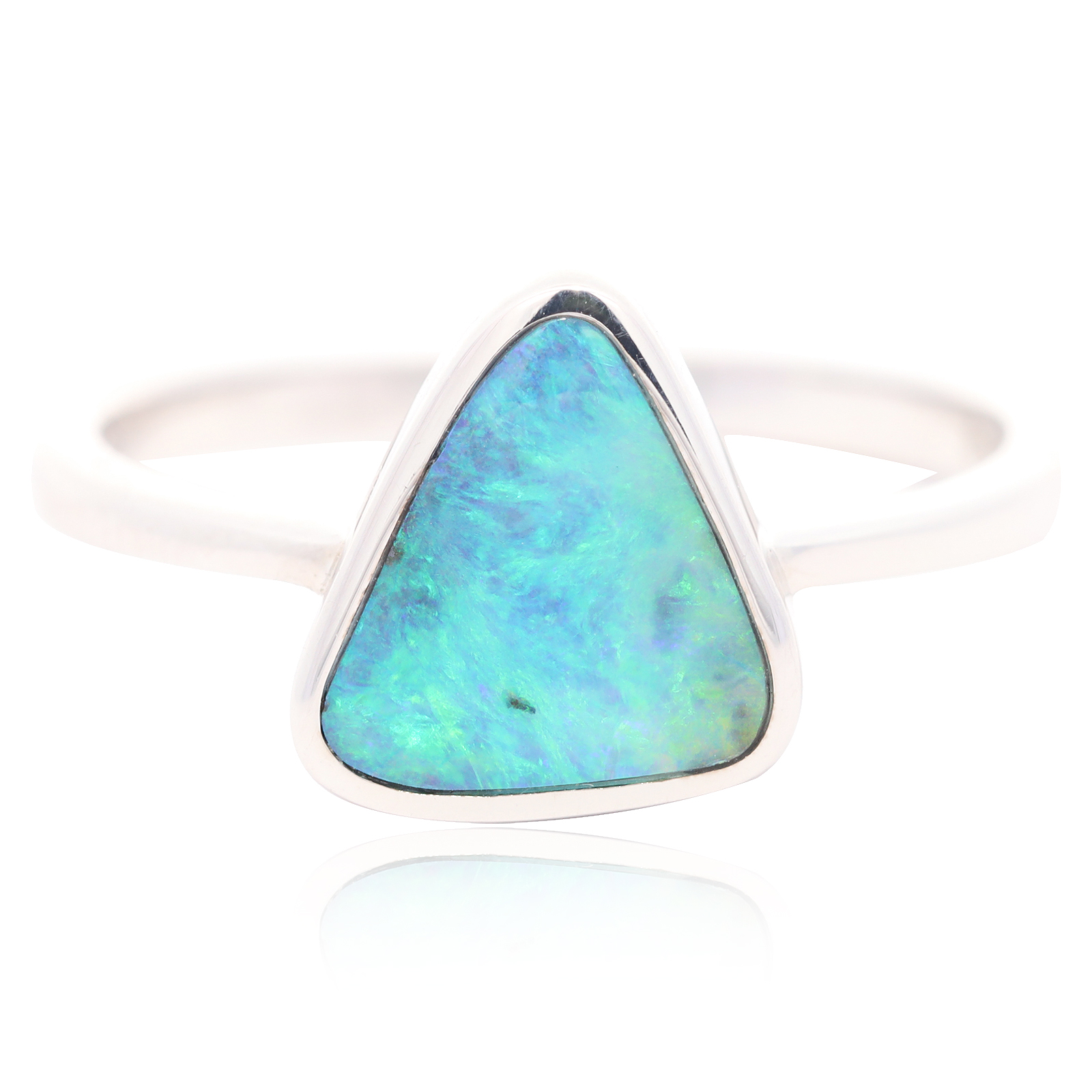 Sterling Silver Blue Green Aqua Australian Solid Boulder Opal Ring