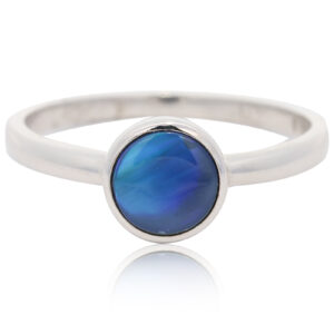 Sterling Silver Blue Green Purple Australian Solid Black Opal Ring