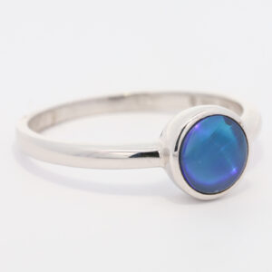 Sterling Silver Blue Green Purple Australian Solid Black Opal Ring