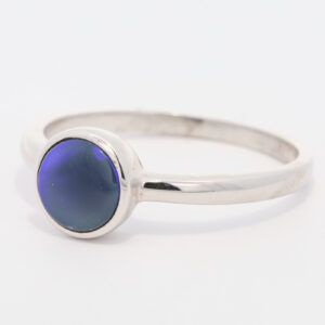 Sterling Silver Blue Green Purple Australian Solid Black Opal Ring