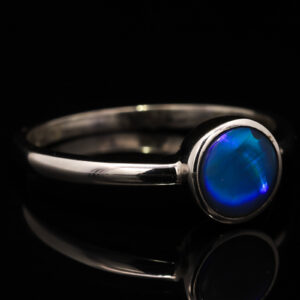 Sterling Silver Blue Green Purple Australian Solid Black Opal Ring