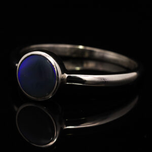 Sterling Silver Blue Green Purple Australian Solid Black Opal Ring