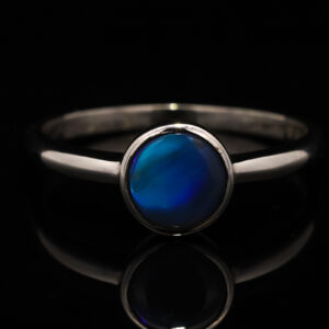 Sterling Silver Blue Green Purple Australian Solid Black Opal Ring