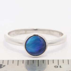 Sterling Silver Blue Green Purple Australian Solid Black Opal Ring