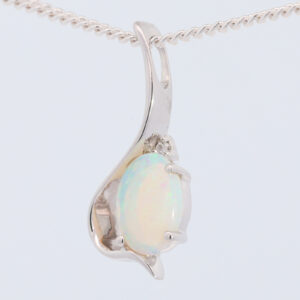 White Gold Blue Green Crystal Opal Australian Solid Crystal Opal and Diamond Pendant Necklace