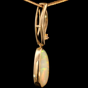 Yellow Gold Blue Green Yellow Orange Red Australian Crystal Solid Opal and Diamond Pendant Necklace