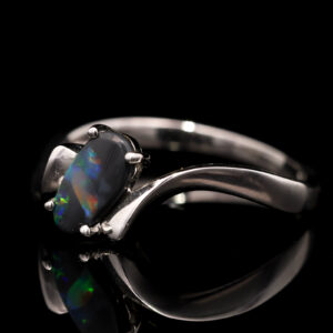 White Gold Blue Green Yellow Orange Red Australian Solid Black Opal Ring