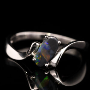 White Gold Blue Green Yellow Orange Red Australian Solid Black Opal Ring