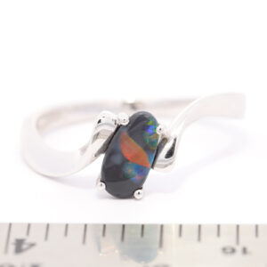 White Gold Blue Green Yellow Orange Red Australian Solid Black Opal Ring