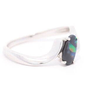 White Gold Blue Green Yellow Orange Red Australian Solid Black Opal Ring