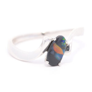 White Gold Blue Green Yellow Orange Red Australian Solid Black Opal Ring