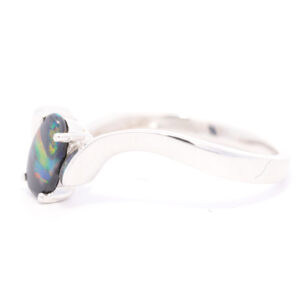 White Gold Blue Green Yellow Orange Red Australian Solid Black Opal Ring