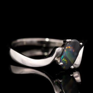 White Gold Blue Green Yellow Orange Red Australian Solid Black Opal Ring