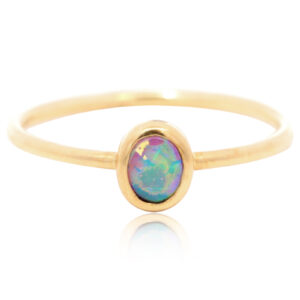 Yellow Gold Blue Green Purple Australian Solid Boulder Opal Ring