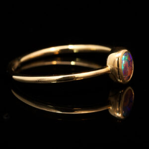 Yellow Gold Blue Green Purple Australian Solid Boulder Opal Ring
