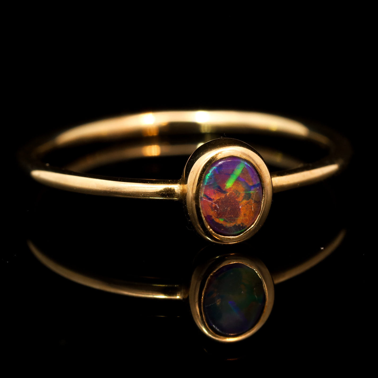 Yellow Gold Blue Green Purple Australian Solid Boulder Opal Ring