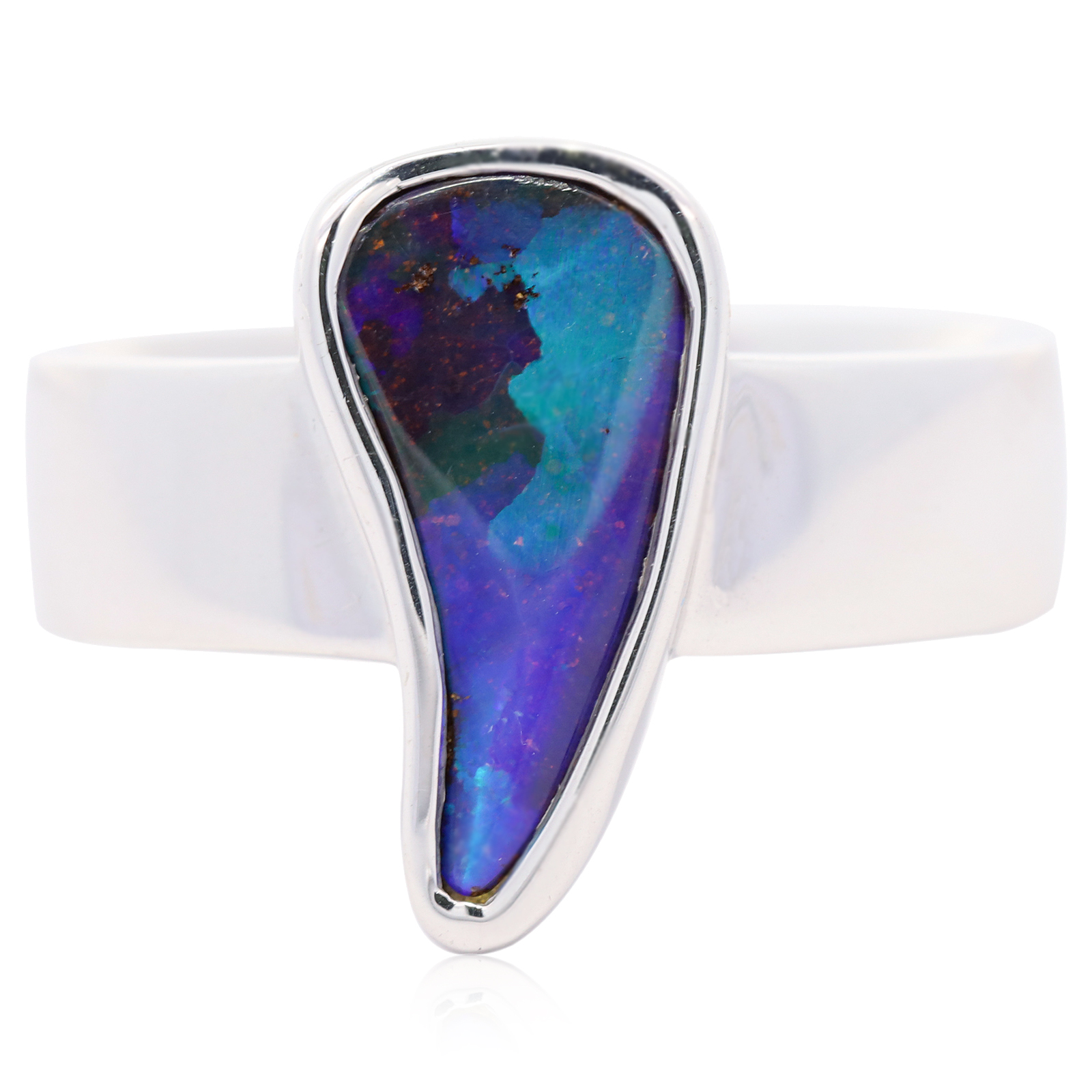 Sterling Silver Blue Green Purple Solid Australian Boulder Opal Ring