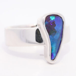 Sterling Silver Blue Green Purple Solid Australian Boulder Opal Ring