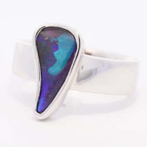 Sterling Silver Blue Green Purple Solid Australian Boulder Opal Ring