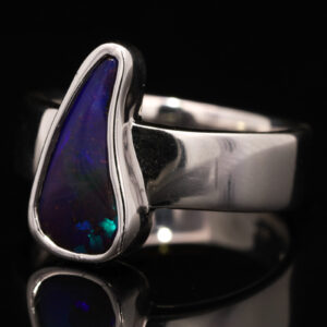 Sterling Silver Blue Green Purple Solid Australian Boulder Opal Ring