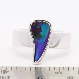 Sterling Silver Blue Green Purple Solid Australian Boulder Opal Ring