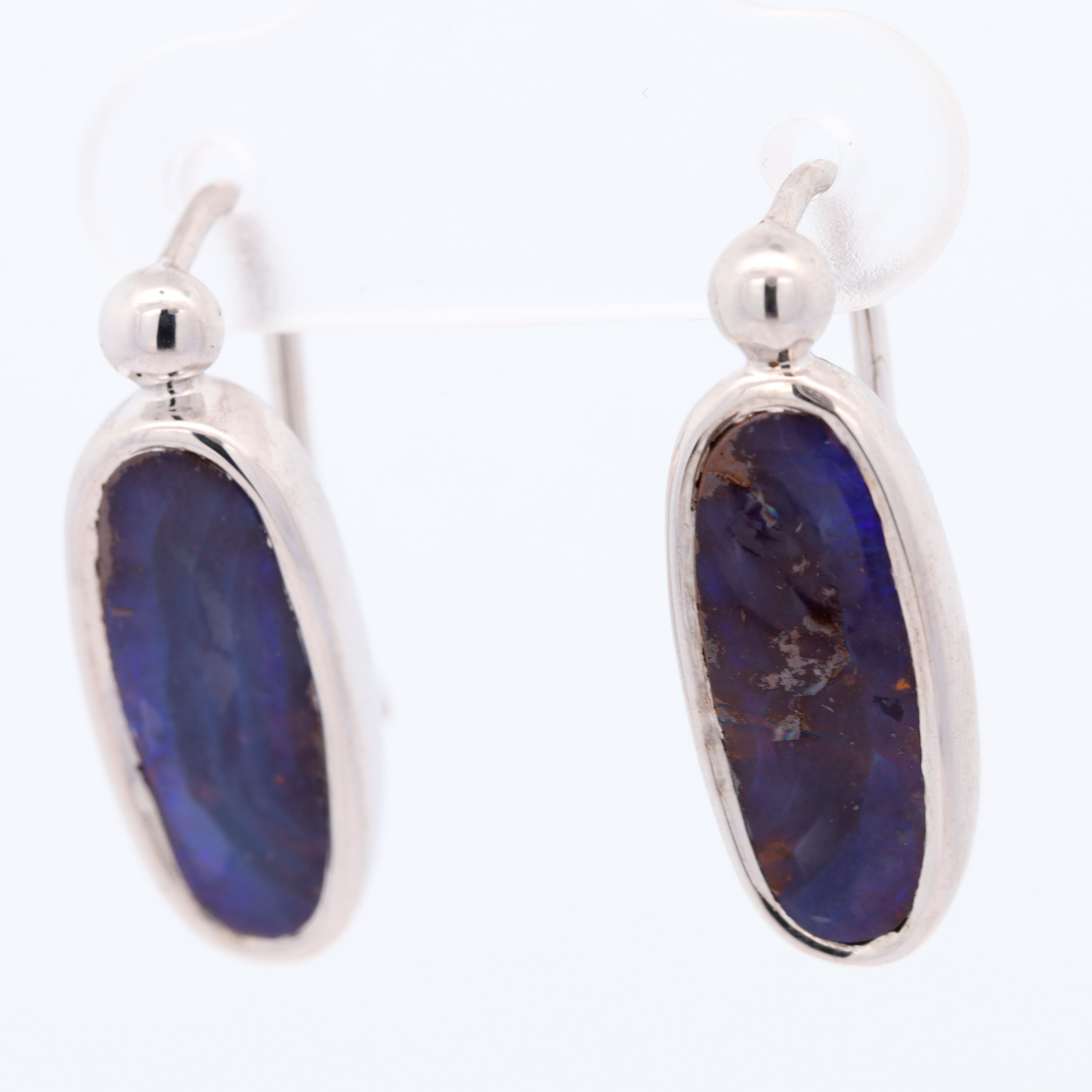 Sterling Silver Blue Purple Solid Australian Boulder Opal Earrings