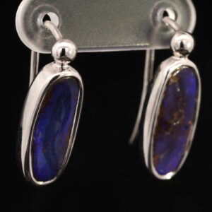 Sterling Silver Blue Purple Solid Australian Boulder Opal Earrings