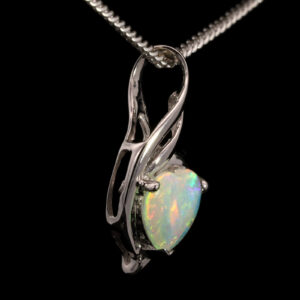 White Gold Blue Green Yellow Orange Pink Australian Solid Crystal Opal and Pendant Heart Necklace