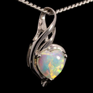 White Gold Blue Green Yellow Orange Pink Australian Solid Crystal Opal and Pendant Heart Necklace