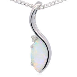 White Gold Blue Green Yellow Orange Pink Australian Solid Crystal Opal and Diamond Pendant