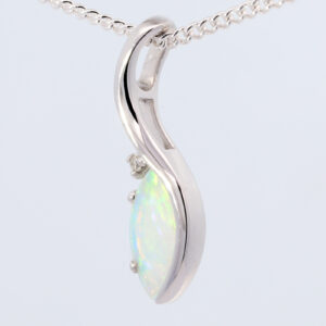 White Gold Blue Green Yellow Orange Pink Australian Solid Crystal Opal and Diamond Pendant