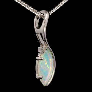 White Gold Blue Green Yellow Orange Pink Australian Solid Crystal Opal and Diamond Pendant